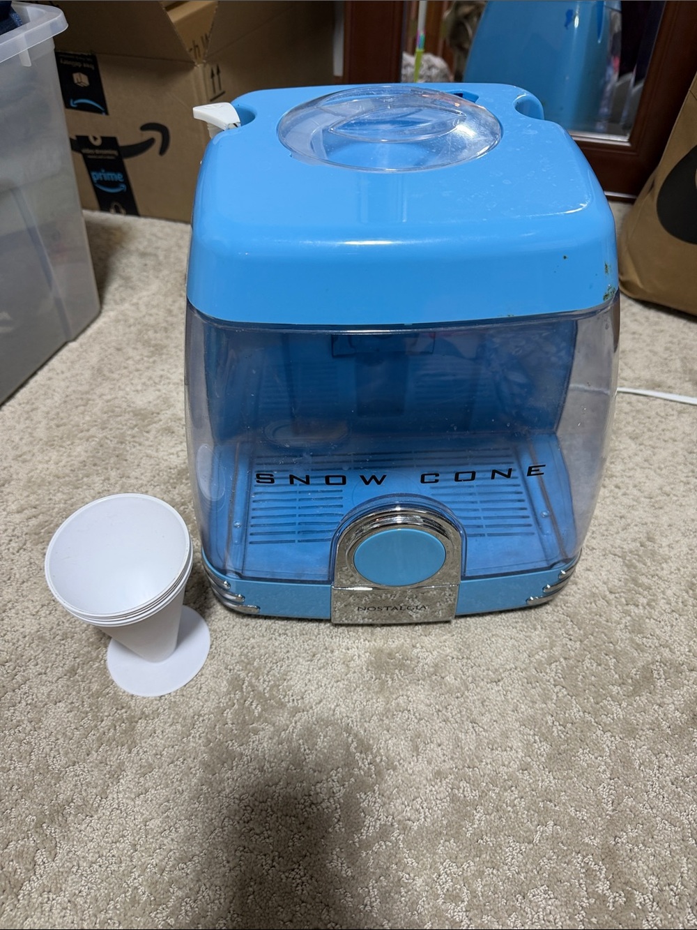 Nostalgia Snow Cone Machine Party Station Blue with Accessories